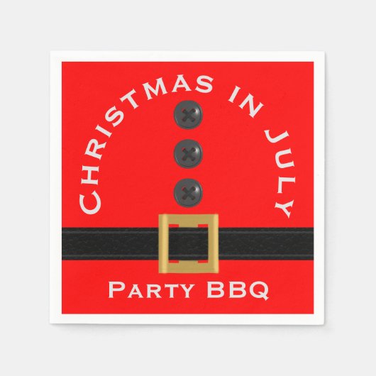 7月の赤サンタカスタムクリスマス スタンダードカクテルナプキン (正面)