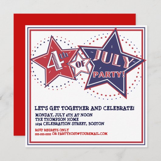 7月の赤白青の第4はパーティの招待状を主演します 招待状 (正面/裏面)