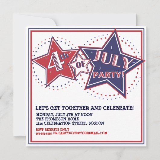 7月の赤白青の第4はパーティの招待状を主演します 招待状 (正面)
