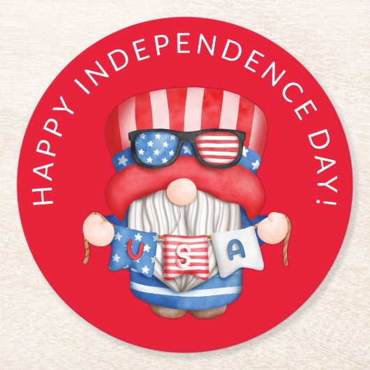 7月の赤4日格言独立記念日パーティー ラウンドペーパーコースター (正面)