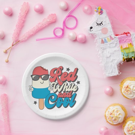 7月の4日の赤い白とポプシクルクール ペーパープレート (パーティー)