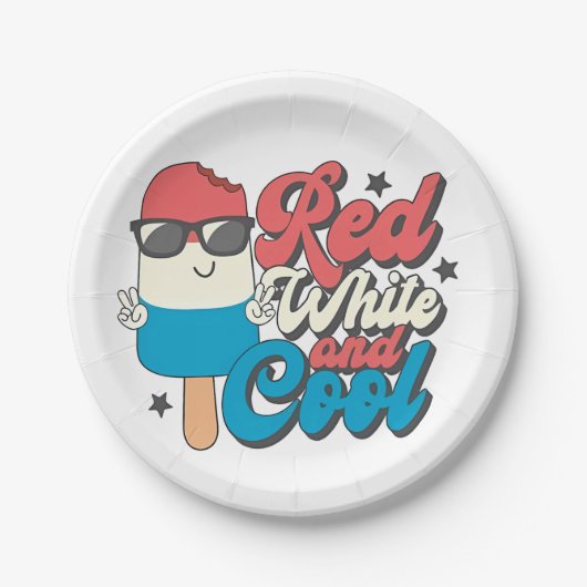 7月の4日の赤い白とポプシクルクール ペーパープレート (正面)