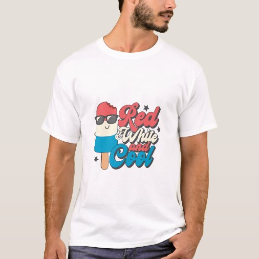 7月の4日の赤い白とポプシクルクール Tシャツ (正面)