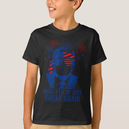 7月の4日を再びメンズ素晴らしアメリカ国旗のおもしろい Tシャツ (正面)
