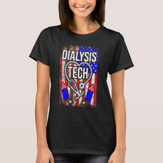 7月の4日アメリカ国旗の透析技術ステソスコップ Tシャツ (正面)