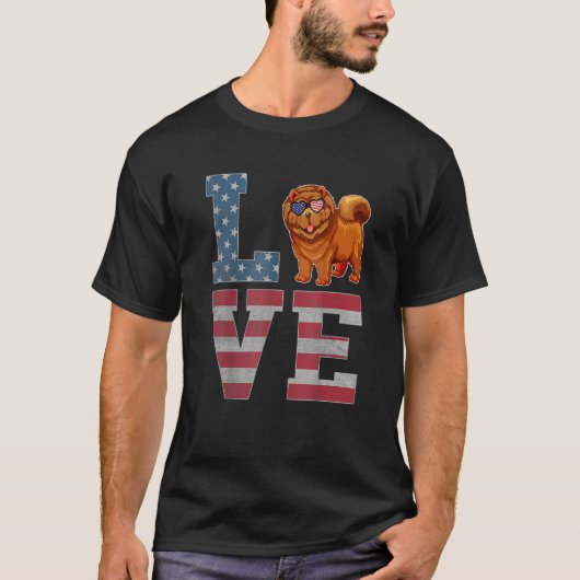 7月の4日デコ愛国愛チャウチャウドッグアメ Tシャツ (正面)