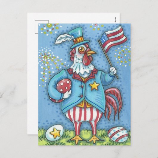 7月の4日鶏の休日の鶏はがき シーズンポストカード (正面/裏面)