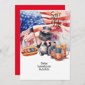 7月の4日 猫の招待状 保存日付 招待状 (正面/裏面)