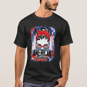 7月の4thアメリカ人マムーMamaw Messy Bun Mom Life Patr Tシャツ
