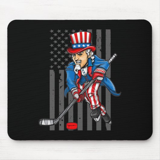 7月の4thアンクルサム・アイスホッケーボーイズ米国旗 マウスパッド (正面)