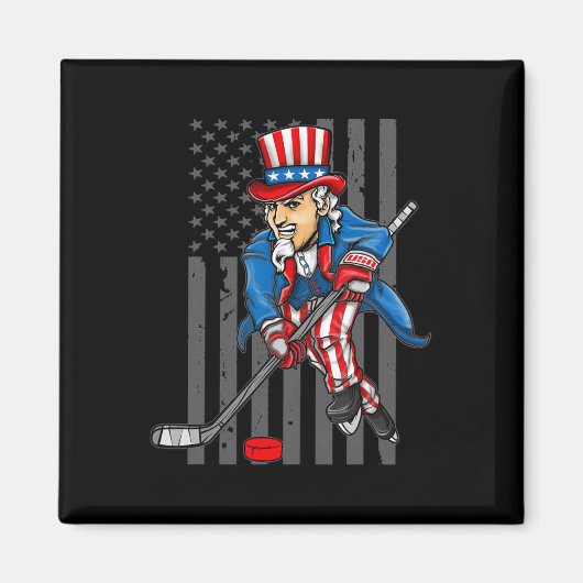 7月の4thアンクルサム・アイスホッケーボーイズ米国旗 マグネット (正面)