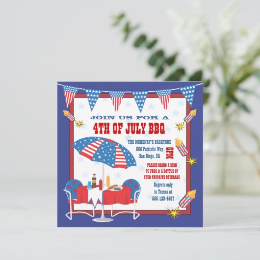 7月の4th愛国的ピクニックBBQパーティの招待状 招待状 (スタンド正面)