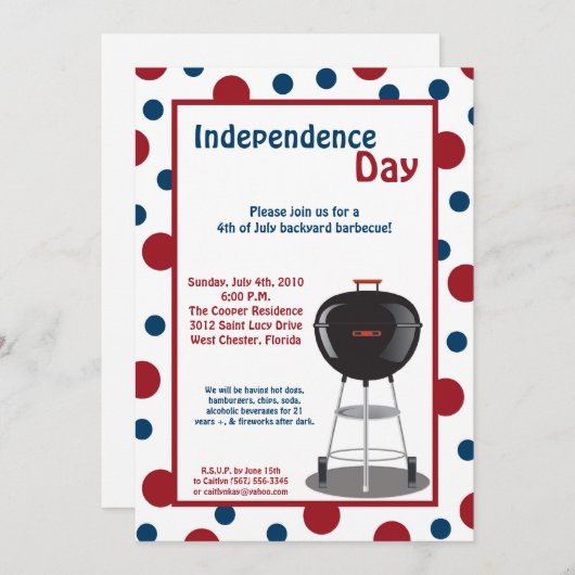 7月の5x7第4日パーティーバーベキュー招待状 招待状 (正面/裏面)