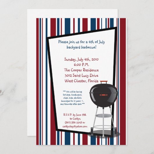 7月の5x7第4日パーティーバーベキュー招待状 招待状 (正面/裏面)