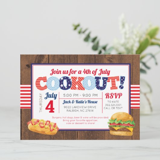 7月のCookoutのパーティーの愛国心が強い第4 招待状 (スタンド正面)