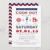 7月のCookoutの招待の食糧、おもしろいおよび音楽第4 招待状 (正面/裏面)