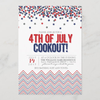 7月のCookoutの招待状のモダンで愛国心が強い第4 招待状
