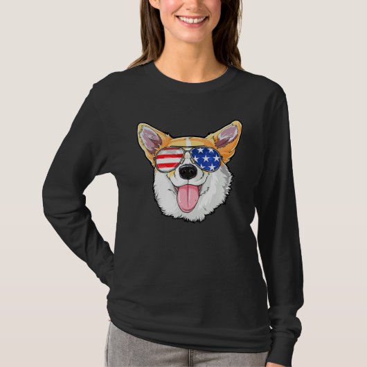 7月のCorgi 4thサングラスメンズウィメンズアメリカ Tシャツ (正面)