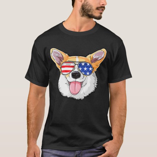 7月のCorgi 4thサングラスメンズウィメンズアメリカ Tシャツ (正面)