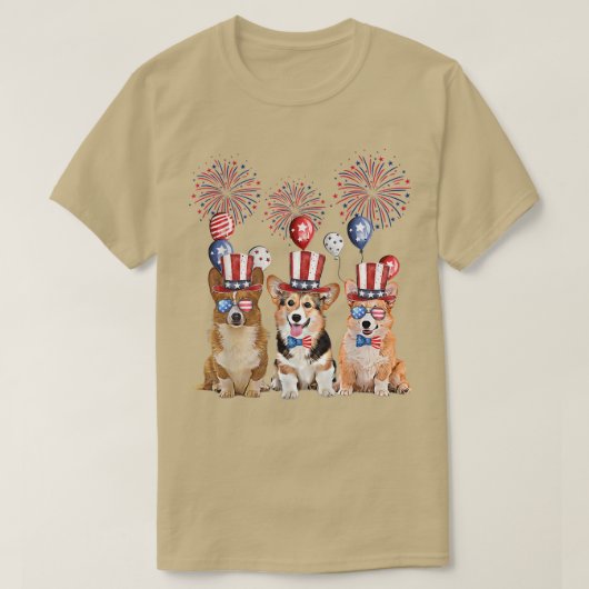 7月のCorgi 4th Dog Lover Men Women American Fl Tシャツ (デザイン正面)