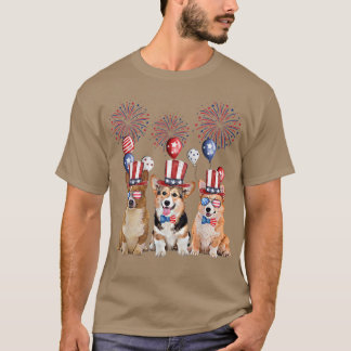 7月のCorgi 4th Dog Lover Men Women American Fl Tシャツ