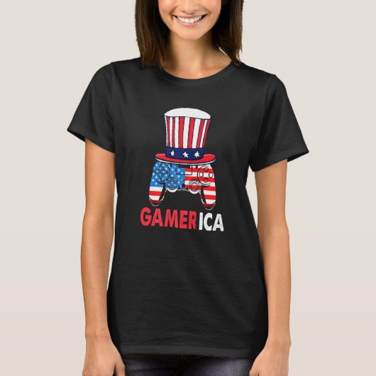 7月のGamerica 4th Of July Gaming Video Game Usa Flag Tシャツ (正面)