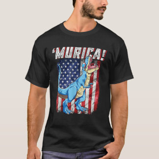 7月のTレックス4th男の子の男のおもしろい子Murica U Tシャツ
