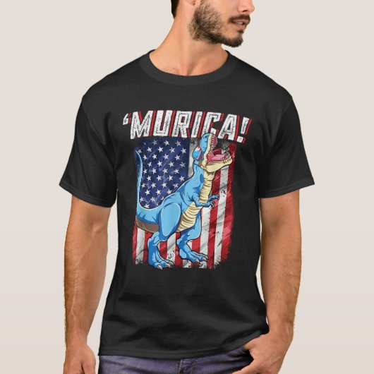 7月のTレックス4th男の子の男のおもしろい子Murica U Tシャツ (正面)
