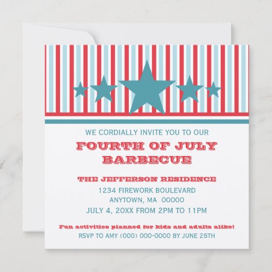 7月はっきりした4日スターズ・ストライプ招待状 招待状 (正面)