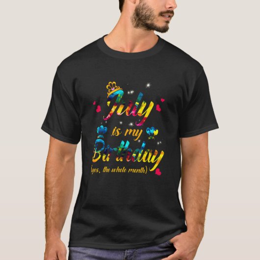 7月は私の誕生日Yes全体の月の絞り染め Tシャツ (正面)