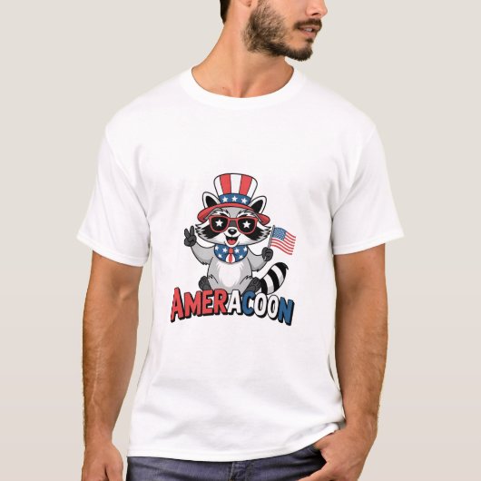 7月アメリカのアライグマ愛国的な4th tシャツ (正面)