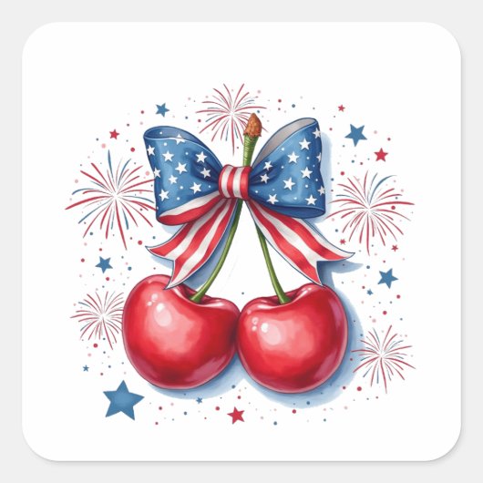 7月アメリカのコケット・ボウ4thとのさくらんぼ スクエアシール (正面)