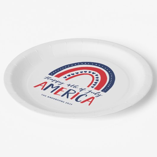 7月アメリカの幸せ4日 | 赤白青虹 ペーパープレート (アングル)