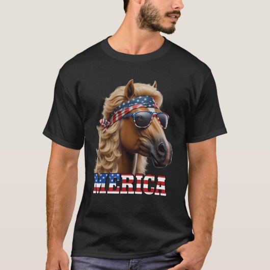 7月アメリカ合衆国フーの4th馬ブロンド・マレー・ウィッグ tシャツ (正面)