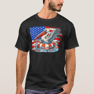 7月アメリカ合衆国ペリカンアメリカ国旗おもしろい Tシャツ
