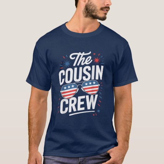 7月アメリカ国旗のいとこの乗組員4日 Tシャツ (正面)