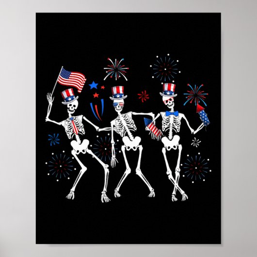 7月アメリカ国旗のスケルトン4日 ポスター (正面)