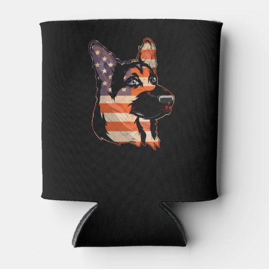 7月アメリカ国旗のドイツの羊飼い4日 缶クーラー (正面)