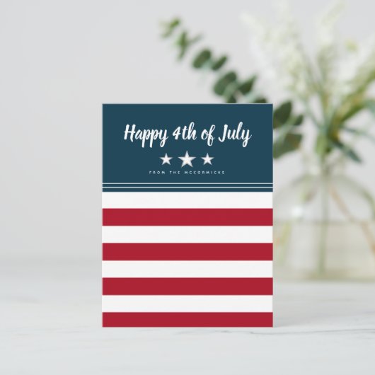 7月アメリカ国旗の幸せパーソナライズされた4 ポストカード (スタンド正面)