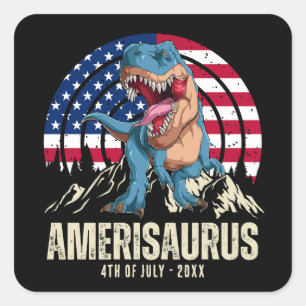 7月アメリカ国旗の愛国心のアメリザウルス4日 スクエアシール