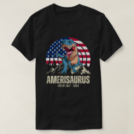 7月アメリカ国旗の愛国心のアメリザウルス4日 Tシャツ