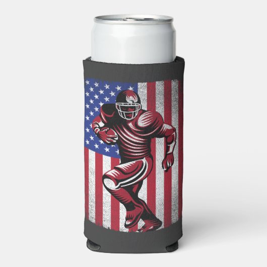 7月アメリカ国旗の愛国的なサッカー愛好家4日 スリム缶クーラー (Seltzer正面)