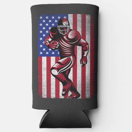 7月アメリカ国旗の愛国的なサッカー愛好家4日 スリム缶クーラー (正面)