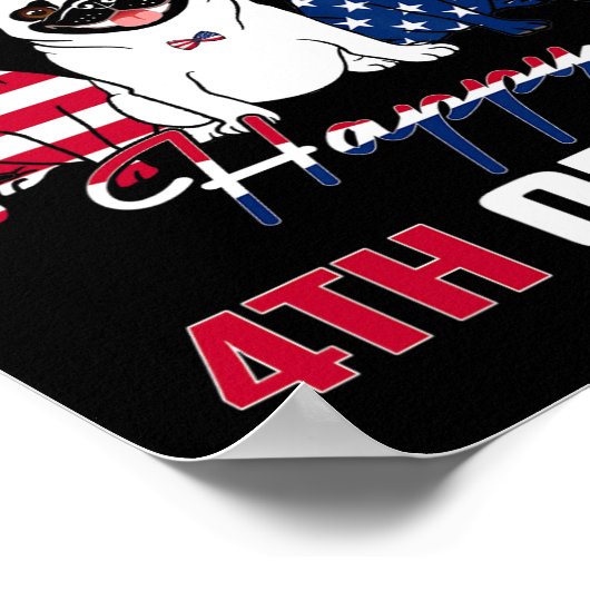 7月アメリカ国旗3つの赤い白いパグブルーファイアー ポスター (角)