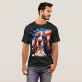 7月アメリカ国旗Basset Hound 4th Tシャツ (正面フル)