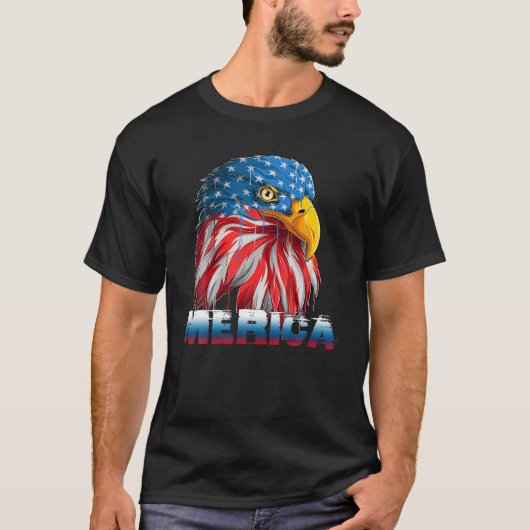 7月アメリカ国旗Eagle Mullet Merica Men 4th Tシャツ (正面)