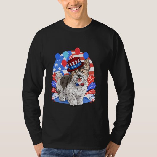 7月アメリカ国旗PaのBiewer Terrier Merica 4日 Tシャツ (正面)