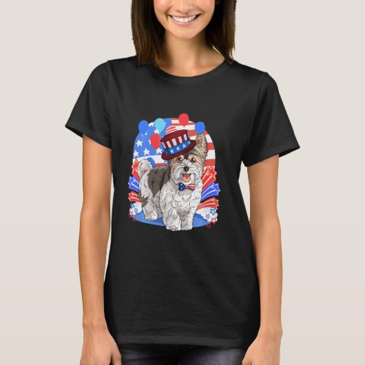 7月アメリカ国旗PaのBiewer Terrier Merica 4日 Tシャツ (正面)