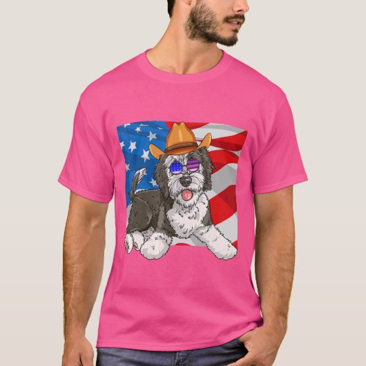 7月アメリカ犬のシーパドードル愛国的な4th tシャツ (正面)