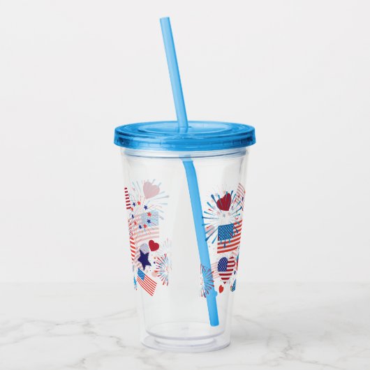 7月アメリカ米国の旗のハートの旗の花火の第4 アクリルタンブラー (左)